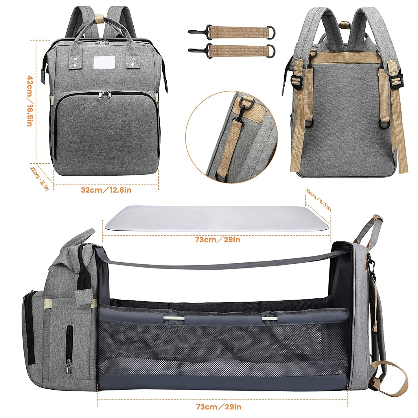 Sacs a dos a langer BabyNappy™ Portatif. Berceau de voyage.