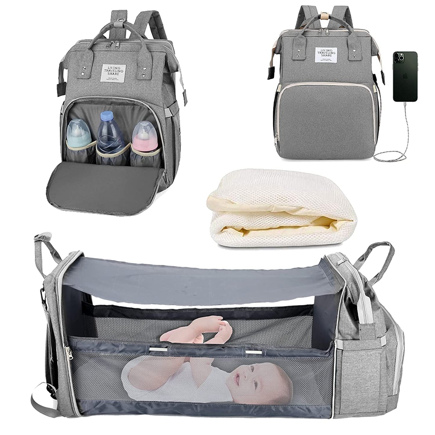 Sacs a dos a langer BabyNappy™ Portatif. Berceau de voyage.