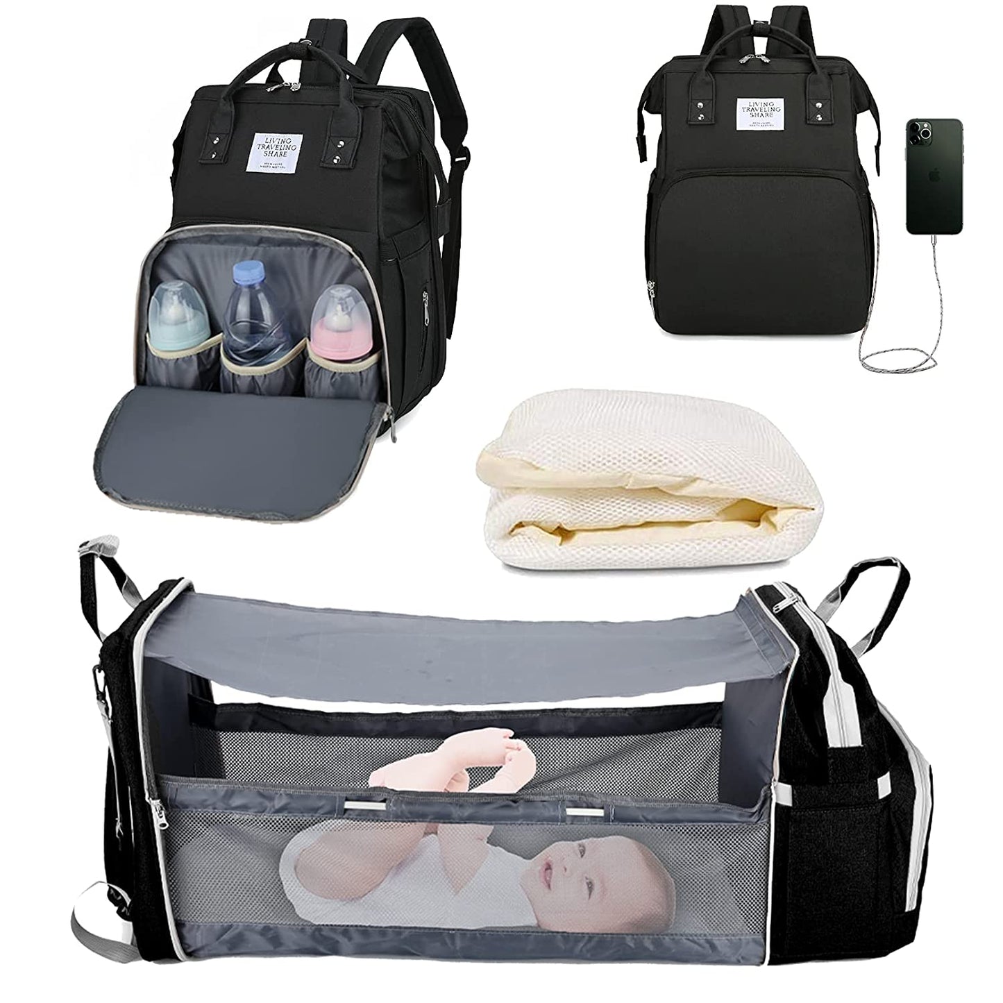 Sacs a dos a langer BabyNappy™ Portatif. Berceau de voyage.