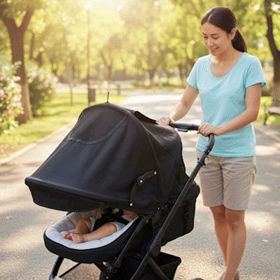 bébé endormie sous un Par soleil pour poussette​ 