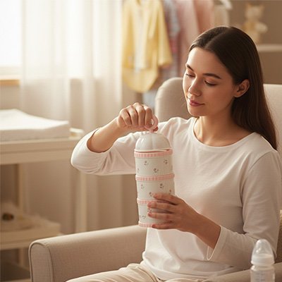 Boite doseuse lait utiliser par une maman 