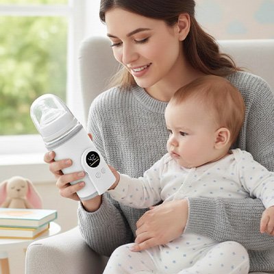 Chauffe biberon gris, maman satisfait