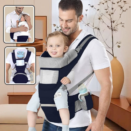 papa heureux d'avoir un porte bebe