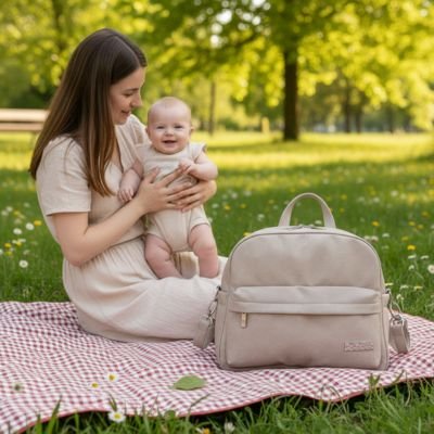 Sac a langer a dos  beige pour rangement bébé