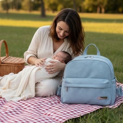 Sac a langer a dos bleu presn dune mère heureuse 