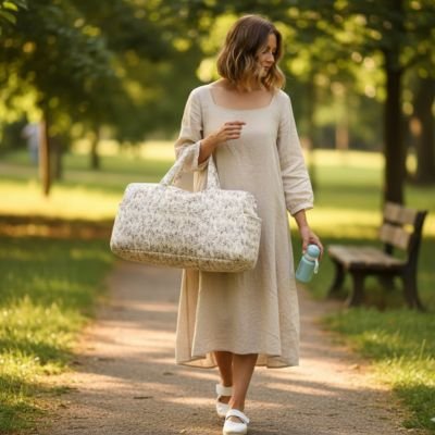 Sac a langer dans les mains de maman en balade 